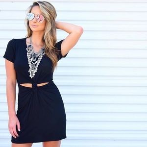 Black stretch cotton beach cover up w/ cut outs